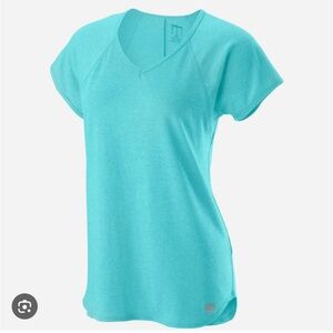 Wilson V-neck t-shirt with performance knit fabric.